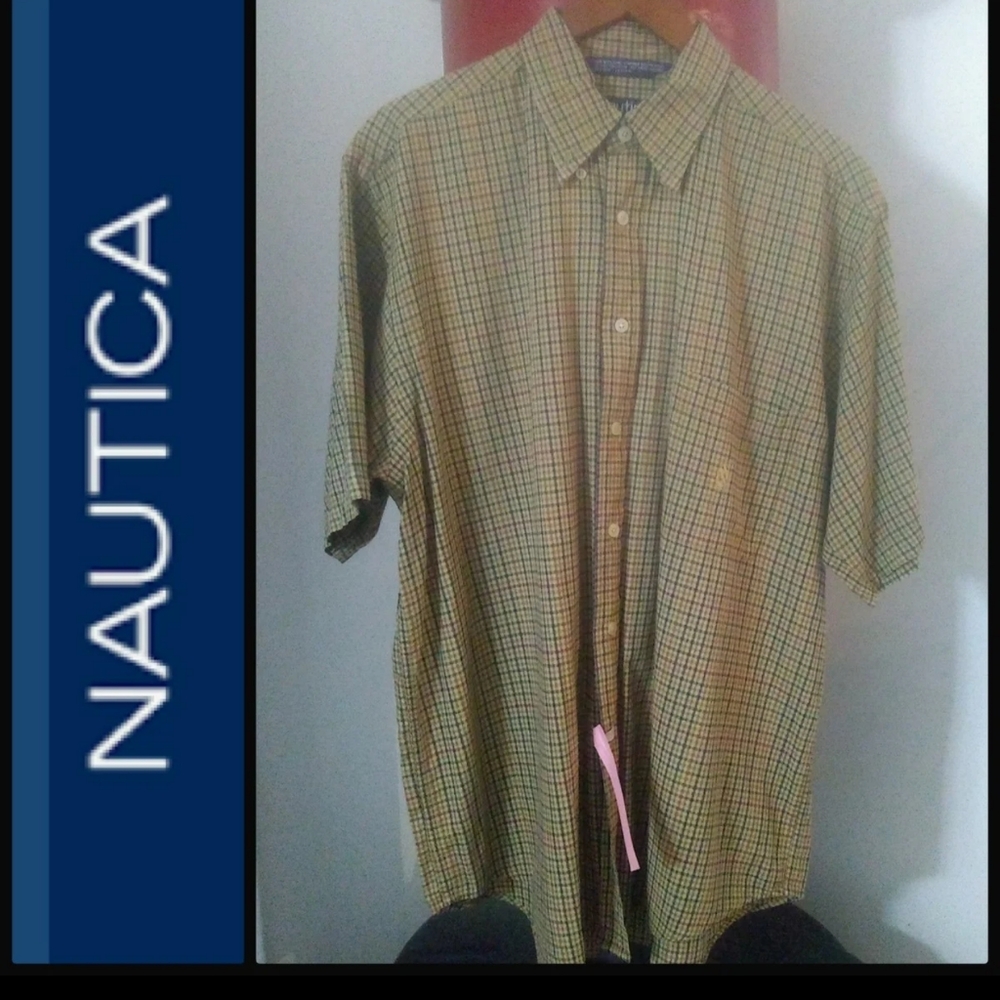 NAUTICA VINTAGE Y2K MENS BUTTON UP PLAID SHIRT